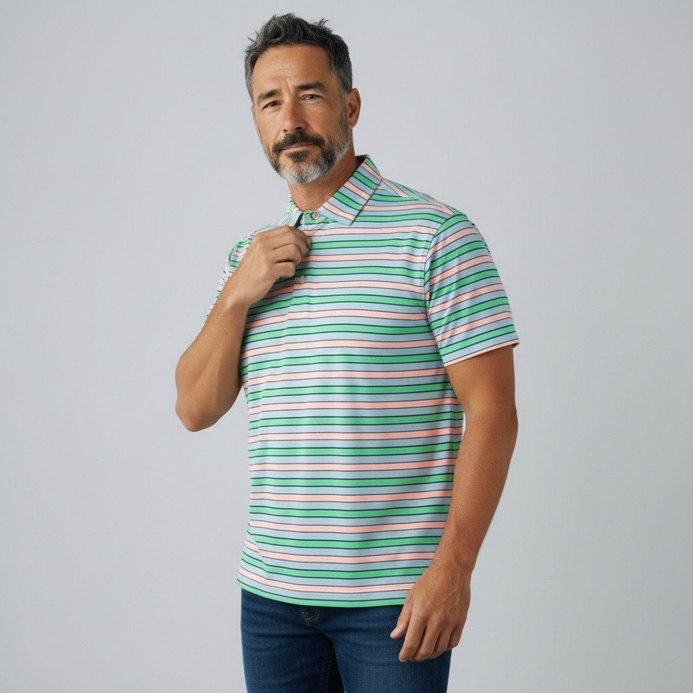Peter Millar Polo Large Multi-Color Striped Summer Comfort Performance Gol